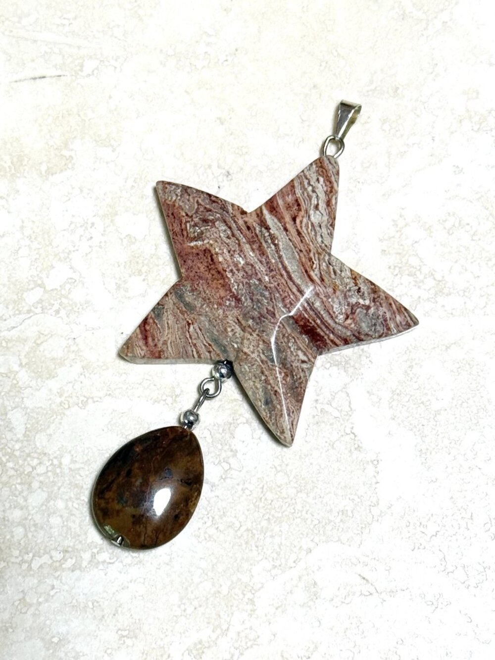 2/$20, Large Earthy Crazy Lace Agate Pendant, Genuine Gemstone Star Pendant